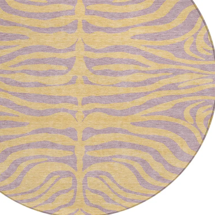 8' Peach And Purple Round Animal Print Washable Indoor Outdoor Area Rug