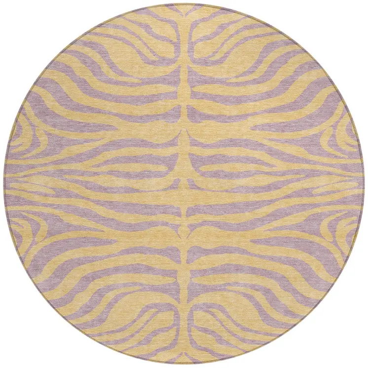 8' Peach And Purple Round Animal Print Washable Indoor Outdoor Area Rug