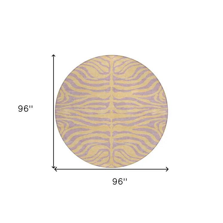 8' Peach And Purple Round Animal Print Washable Indoor Outdoor Area Rug