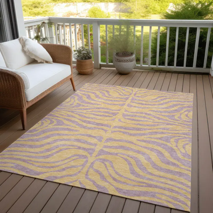10' X 14' Peach And Purple Animal Print Washable Indoor Outdoor Area Rug