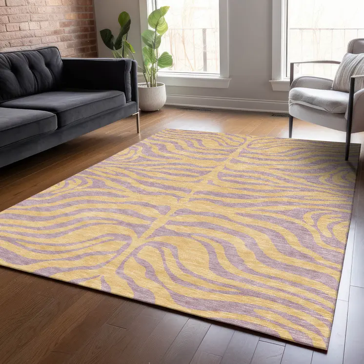 10' X 14' Peach And Purple Animal Print Washable Indoor Outdoor Area Rug