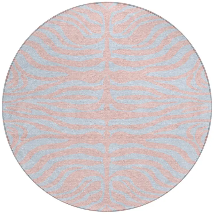 8' Pink And Gray Round Animal Print Washable Indoor Outdoor Area Rug