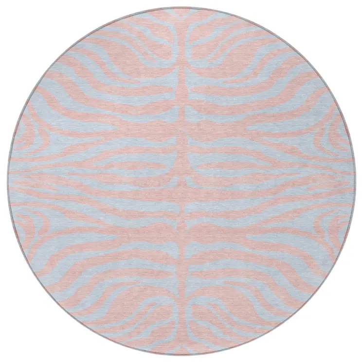 8' Pink And Gray Round Animal Print Washable Indoor Outdoor Area Rug