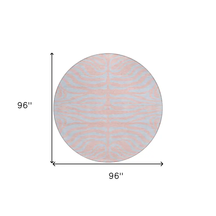 8' Pink And Gray Round Animal Print Washable Indoor Outdoor Area Rug