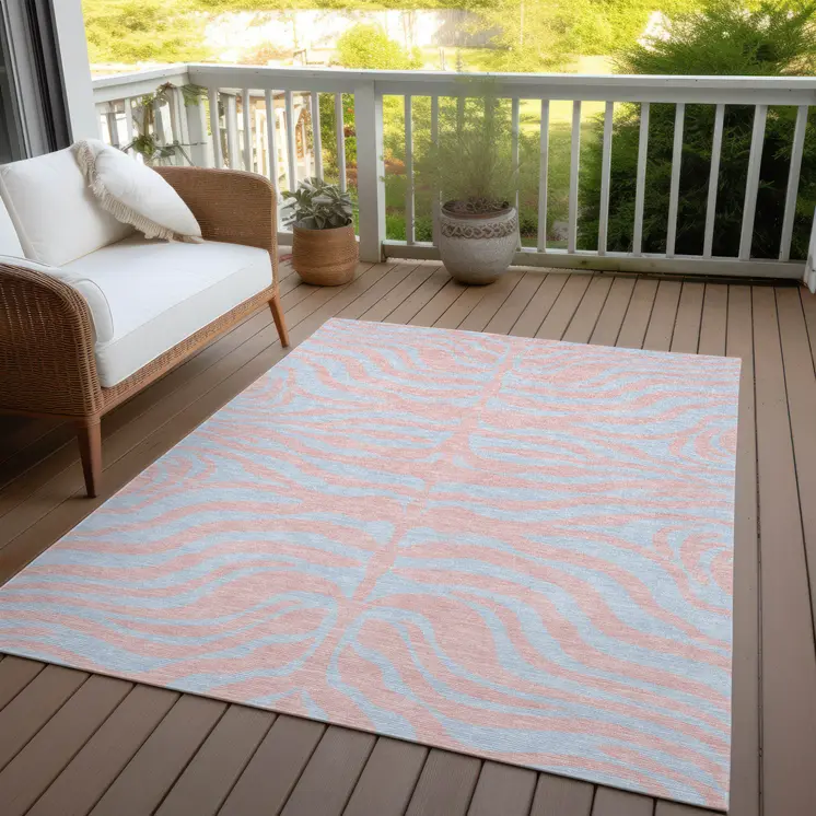 8' X 10' Pink And Gray Animal Print Washable Indoor Outdoor Area Rug