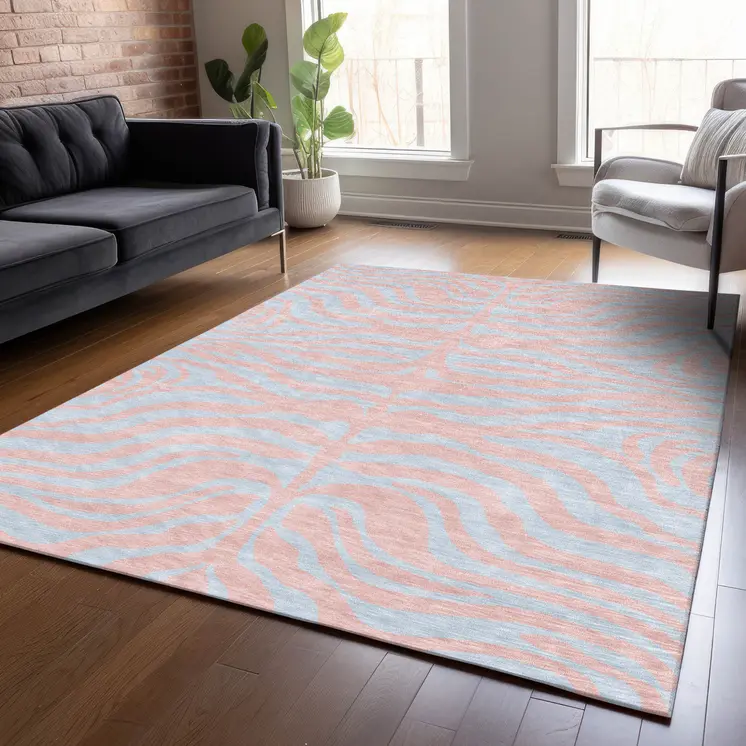 8' X 10' Pink And Gray Animal Print Washable Indoor Outdoor Area Rug