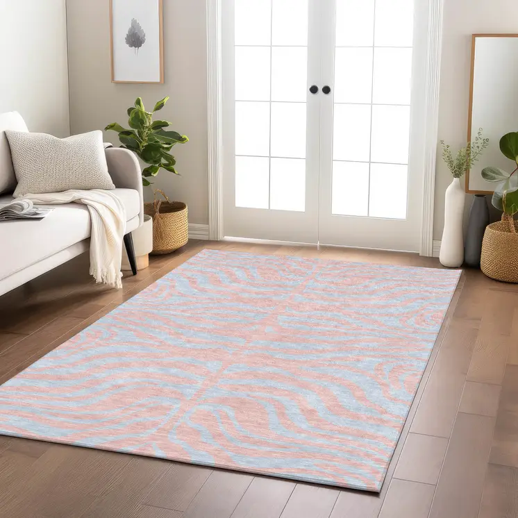 8' X 10' Pink And Gray Animal Print Washable Indoor Outdoor Area Rug