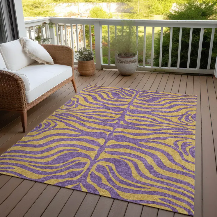 8' X 10' Purple And Copper Animal Print Washable Indoor Outdoor Area Rug