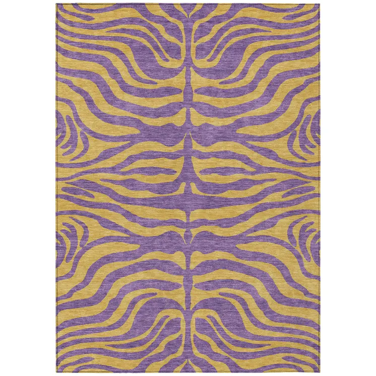 8' X 10' Purple And Copper Animal Print Washable Indoor Outdoor Area Rug