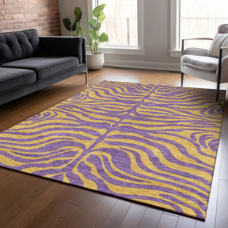8' X 10' Purple And Copper Animal Print Washable Indoor Outdoor Area Rug