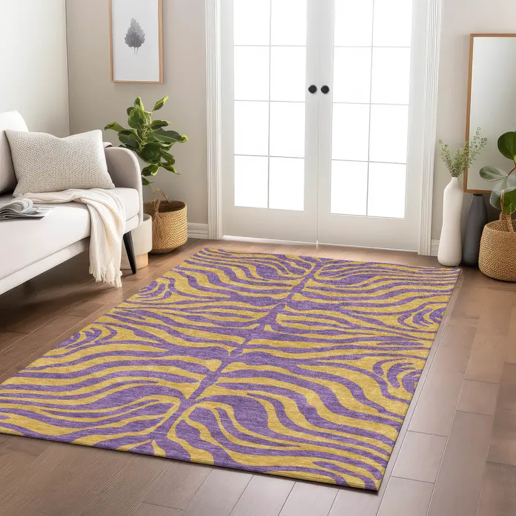 8' X 10' Purple And Copper Animal Print Washable Indoor Outdoor Area Rug