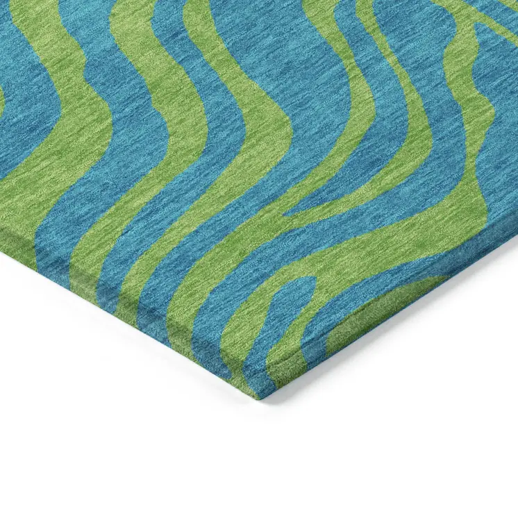 3' X 5' Teal Blue And Green Animal Print Washable Indoor Outdoor Area Rug