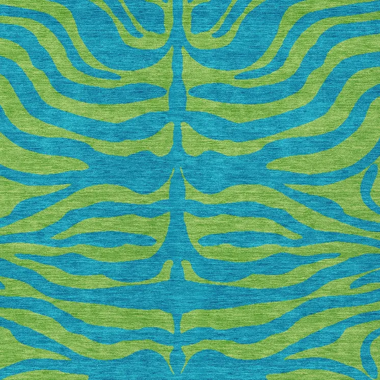 3' X 5' Teal Blue And Green Animal Print Washable Indoor Outdoor Area Rug