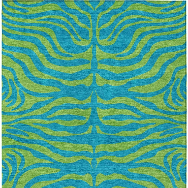 5' X 8' Teal Blue And Green Animal Print Washable Indoor Outdoor Area Rug