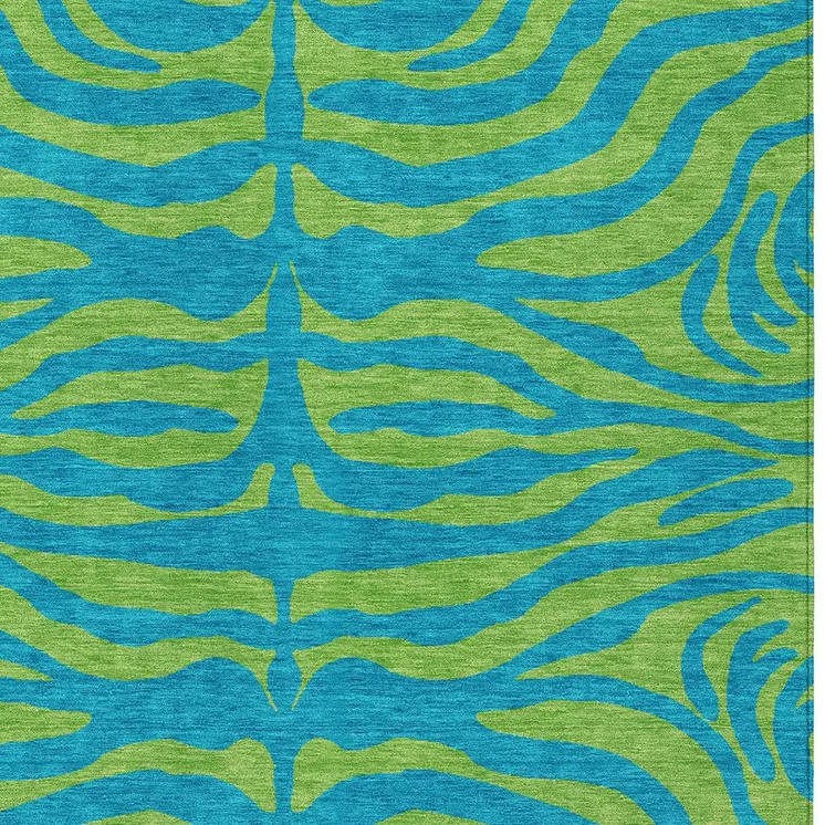 9' X 12' Teal Blue And Green Animal Print Washable Indoor Outdoor Area Rug