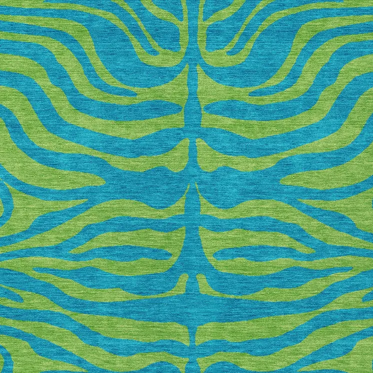 10' X 14' Teal Blue And Green Animal Print Washable Indoor Outdoor Area Rug