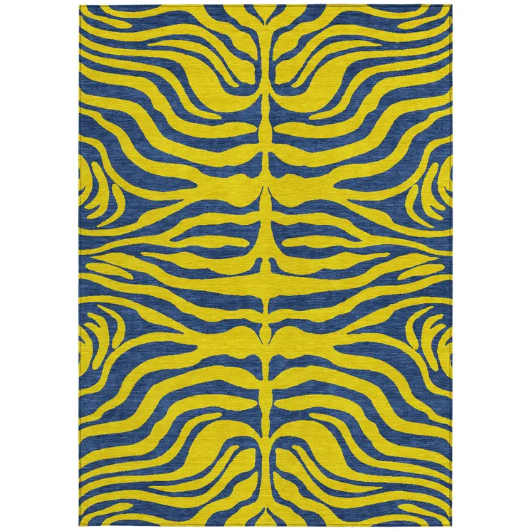 3' X 5' Yellow And Blue Animal Print Washable Indoor Outdoor Area Rug