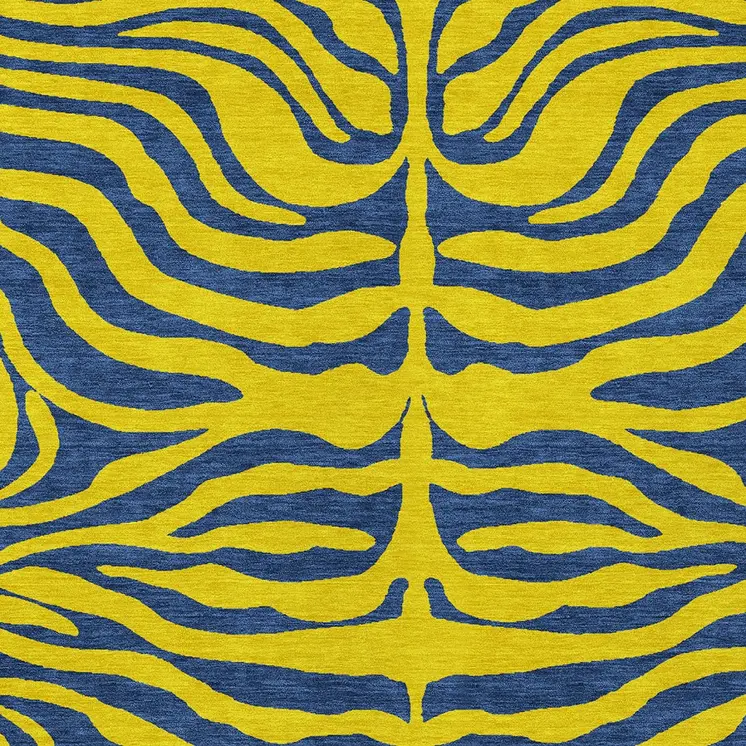 5' X 8' Yellow And Blue Animal Print Washable Indoor Outdoor Area Rug