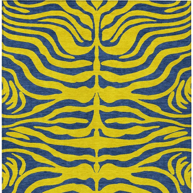 8' X 10' Yellow And Blue Animal Print Washable Indoor Outdoor Area Rug