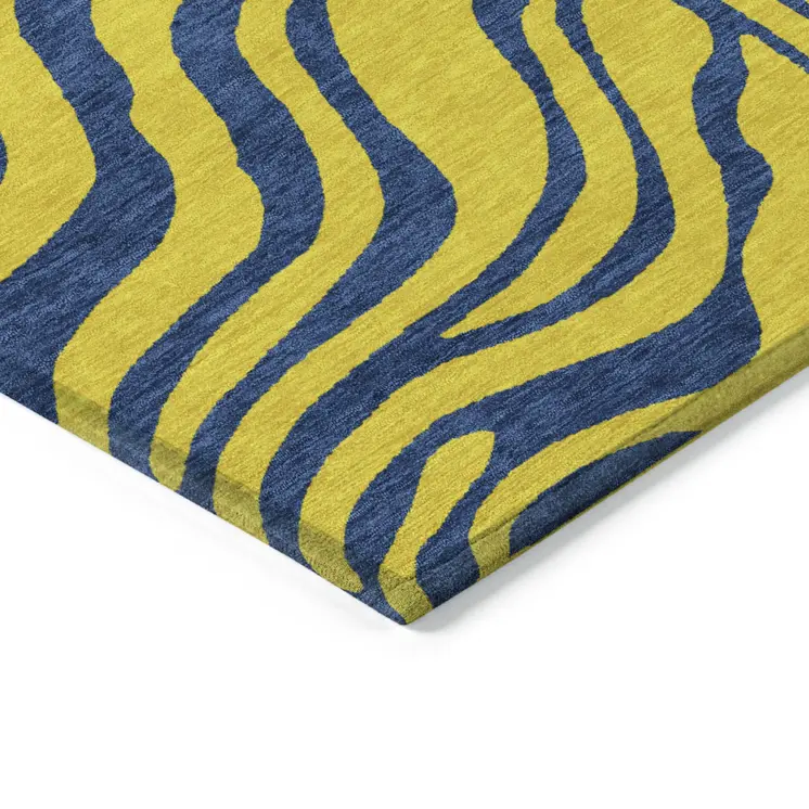 8' X 10' Yellow And Blue Animal Print Washable Indoor Outdoor Area Rug