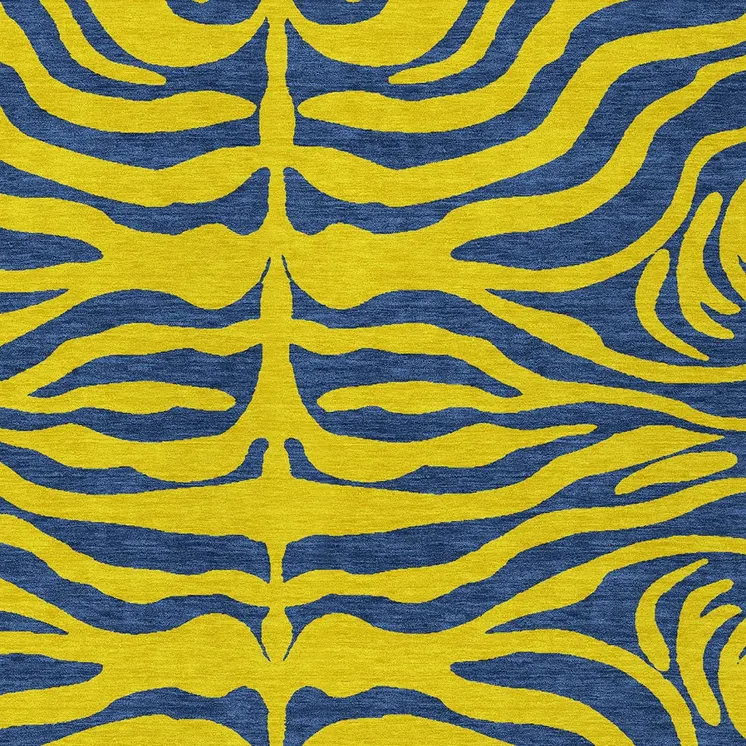 9' X 12' Yellow And Blue Animal Print Washable Indoor Outdoor Area Rug