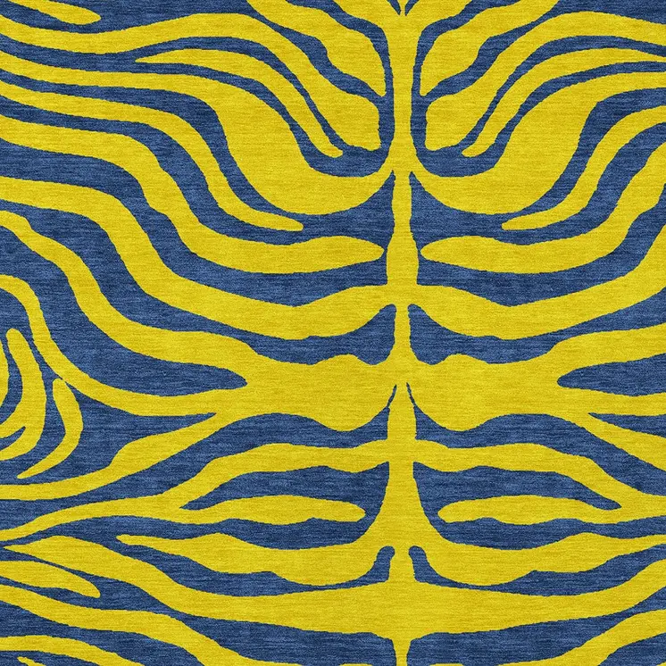 10' X 14' Yellow And Blue Animal Print Washable Indoor Outdoor Area Rug