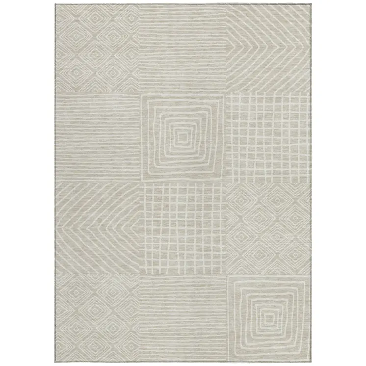 3' X 5' Beige And Ivory Geometric Washable Indoor Outdoor Area Rug