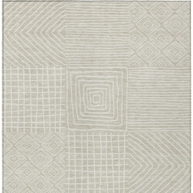5' X 8' Beige And Ivory Geometric Washable Indoor Outdoor Area Rug