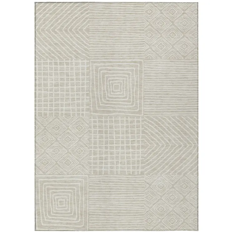 5' X 8' Beige And Ivory Geometric Washable Indoor Outdoor Area Rug
