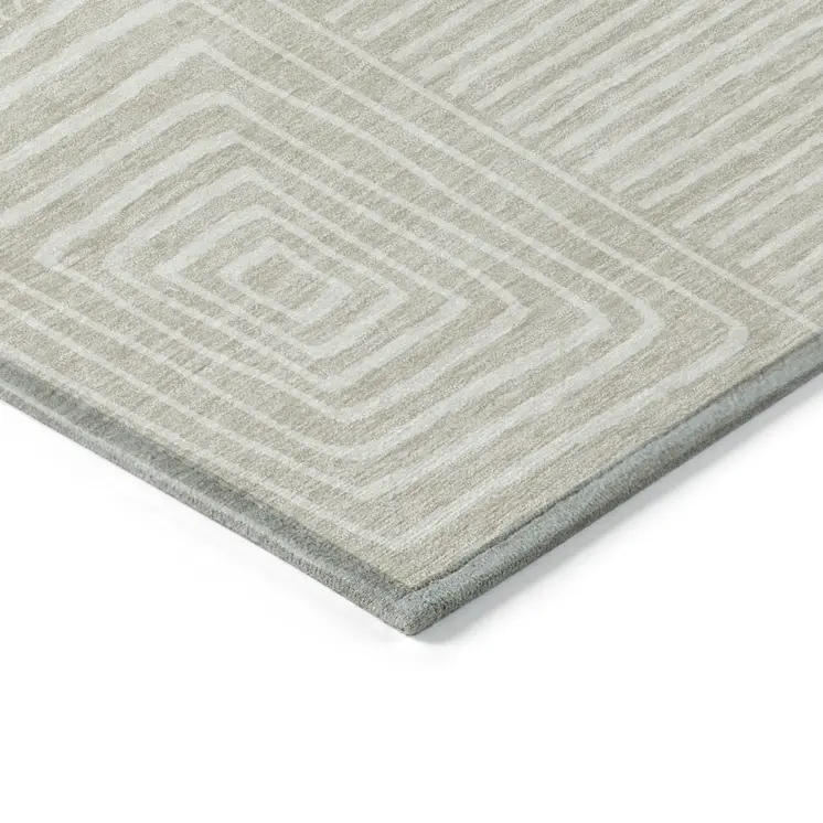 5' X 8' Beige And Ivory Geometric Washable Indoor Outdoor Area Rug