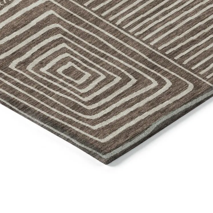3' X 5' Brown And Ivory Geometric Washable Indoor Outdoor Area Rug