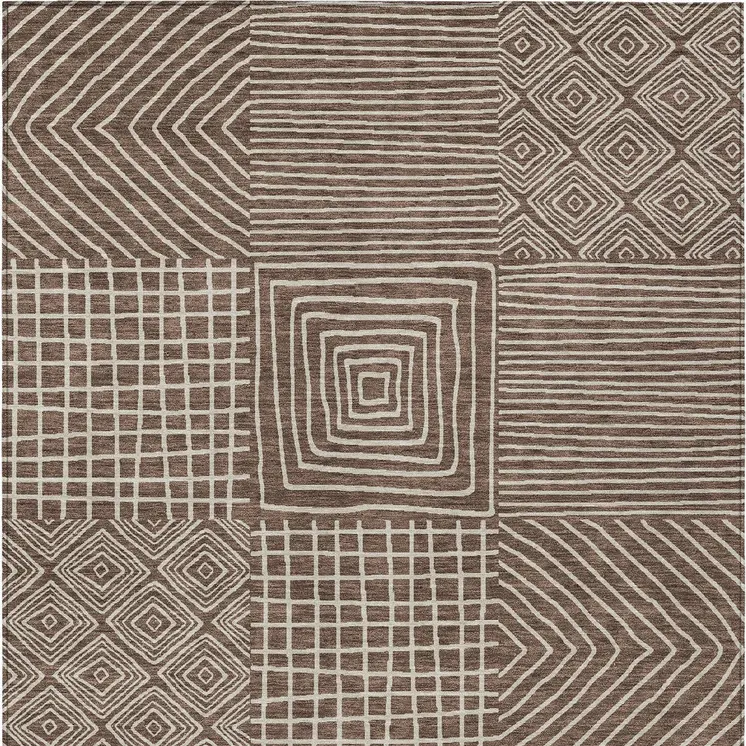 3' X 5' Brown And Ivory Geometric Washable Indoor Outdoor Area Rug