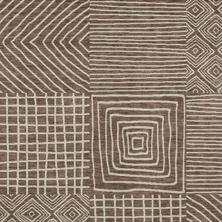 8' X 10' Brown And Ivory Geometric Washable Indoor Outdoor Area Rug