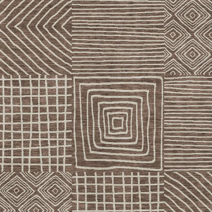 10' X 14' Brown And Ivory Geometric Washable Indoor Outdoor Area Rug