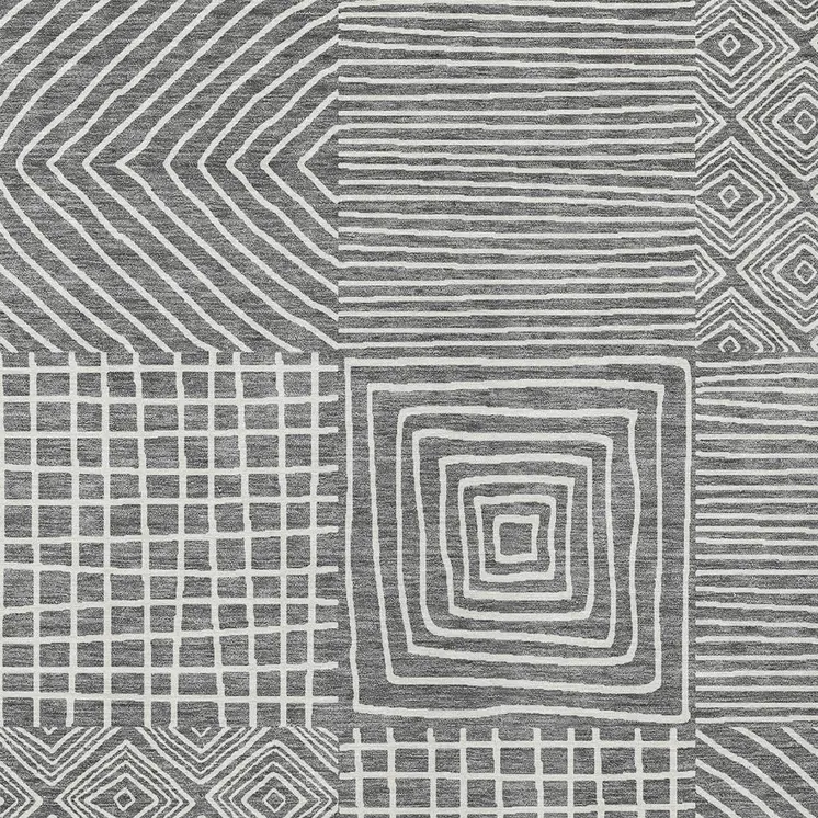 3' X 5' Charcoal And Ivory Geometric Washable Indoor Outdoor Area Rug