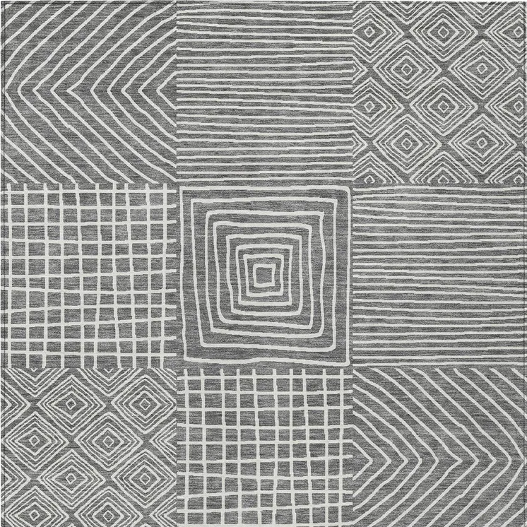 9' X 12' Charcoal And Ivory Geometric Washable Indoor Outdoor Area Rug