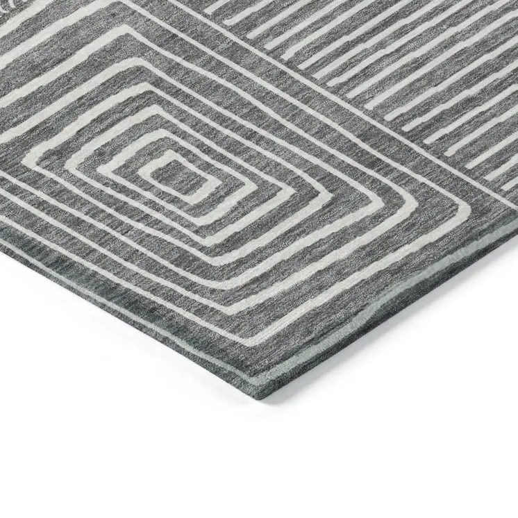 9' X 12' Charcoal And Ivory Geometric Washable Indoor Outdoor Area Rug
