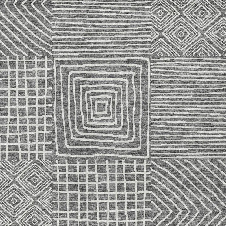 9' X 12' Charcoal And Ivory Geometric Washable Indoor Outdoor Area Rug
