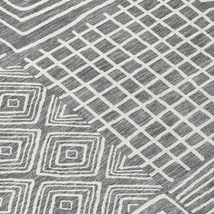 9' X 12' Charcoal And Ivory Geometric Washable Indoor Outdoor Area Rug