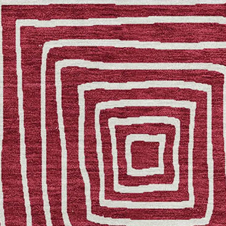 3' X 5' Red And Ivory Geometric Washable Indoor Outdoor Area Rug