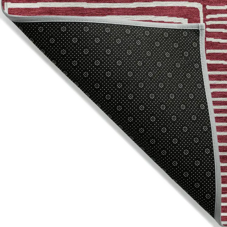 8' X 10' Red And Ivory Geometric Washable Indoor Outdoor Area Rug