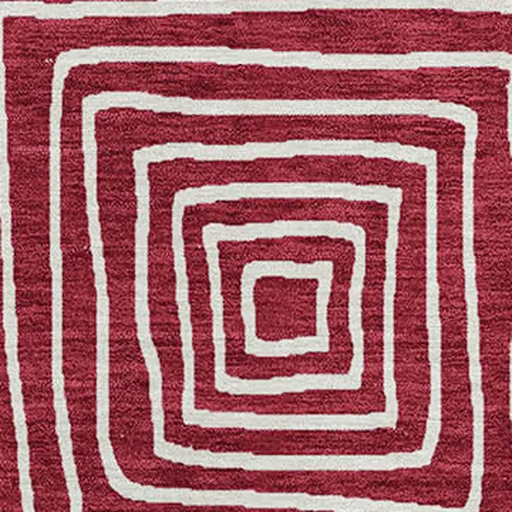 9' X 12' Red And Ivory Geometric Washable Indoor Outdoor Area Rug