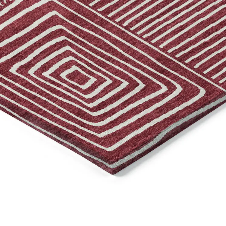 10' X 14' Red And Ivory Geometric Washable Indoor Outdoor Area Rug