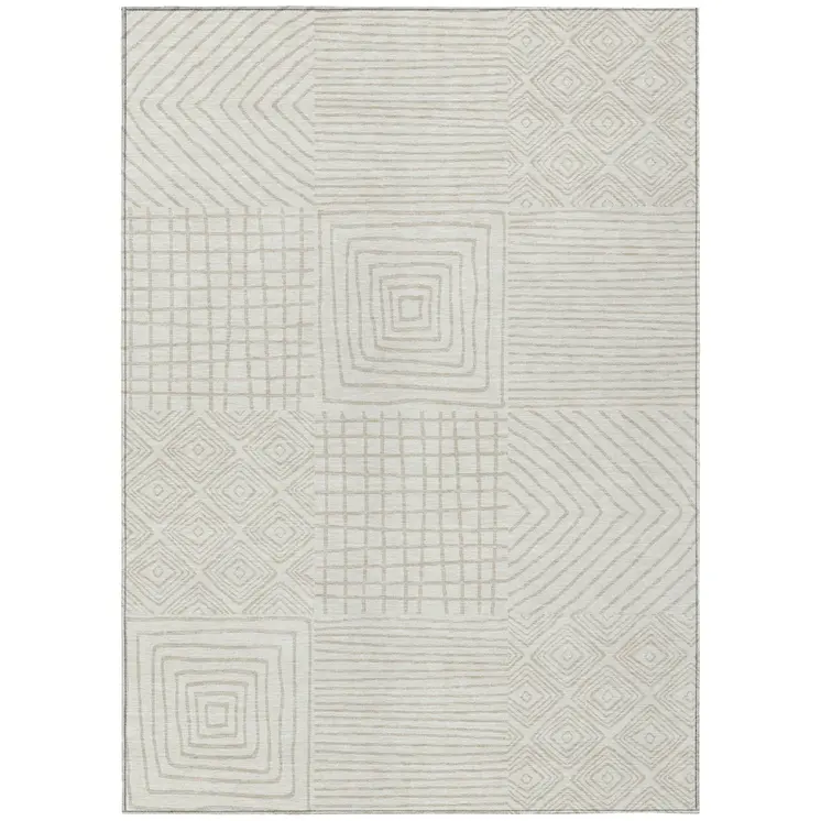5' X 8' Ivory And Beige Geometric Washable Indoor Outdoor Area Rug