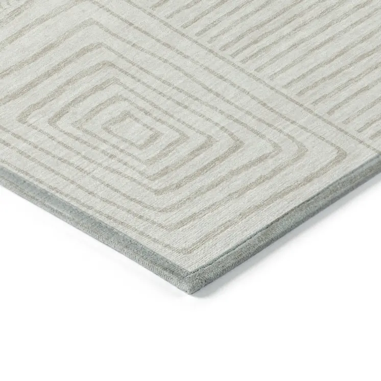 8' Ivory And Beige Round Geometric Washable Indoor Outdoor Area Rug