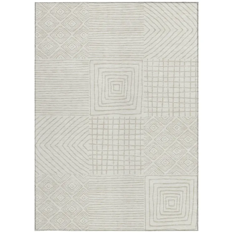 8' X 10' Ivory And Beige Geometric Washable Indoor Outdoor Area Rug
