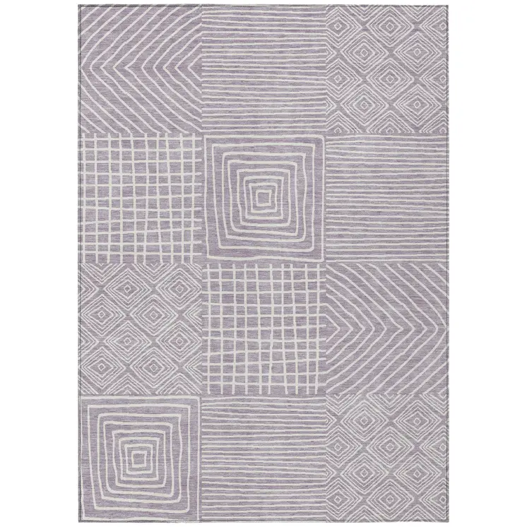 8' X 10' Lavender And Ivory Geometric Washable Indoor Outdoor Area Rug