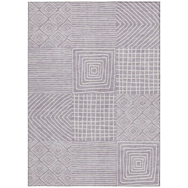8' X 10' Lavender And Ivory Geometric Washable Indoor Outdoor Area Rug