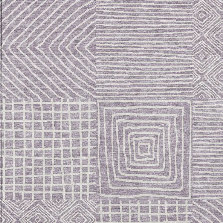 9' X 12' Lavender And Ivory Geometric Washable Indoor Outdoor Area Rug