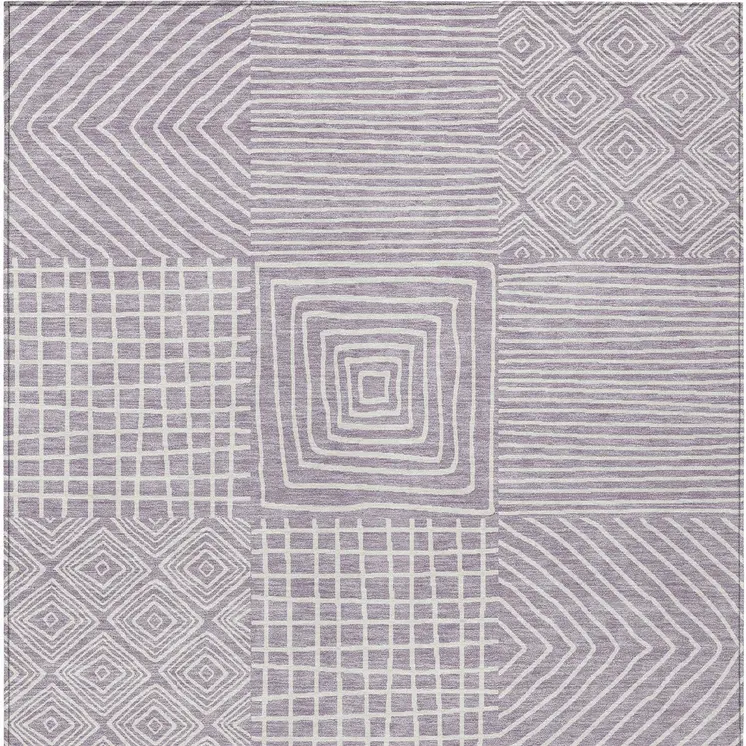 10' X 14' Lavender And Ivory Geometric Washable Indoor Outdoor Area Rug